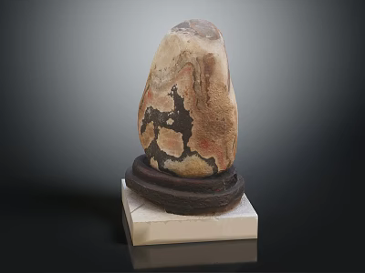 Natural Stone Sculpture With Wooden Base And Unique Artistic Texture Design 3d model