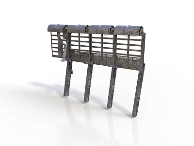 Sturdy Industrial Metal Structure With Roofed Top Multiple Pillars And Grid Panels 3d model
