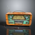 Vintage Electronics Radio With Wooden Case Green Front Panel Antenna And Control Knobs 3d model