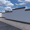 Traditional Garden Landscape With White Walls Gray Tiles Green Trees And Blue Sky Background