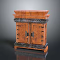 Vintage Wooden Cabinet With Double Doors And Ornate Metal Hardware Frame