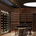 Wine Cellar Interior Design Featuring Many Wine Bottles On Wooden Racks And Bar Counter