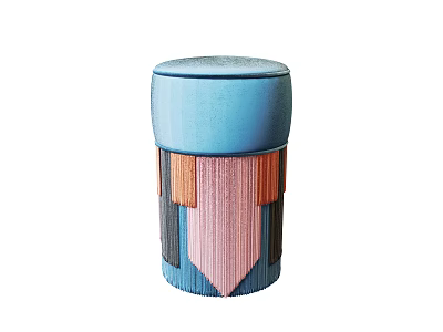 Stylish Blue Top Ottoman With Colorful Striped Design For Modern Living 3d model