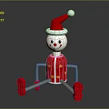 Snowman Toy Wearing Santa Hat Red Star Patterned Outfit With Stick Arms And Red Feet