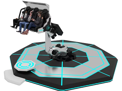 Immersive VR Experience Setup With Rotating Platform Seats And Neon Light Design 3d model