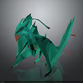 Green Origami Dragon 3D Model With Sharp Wings Yellow Eyes And Red Accents