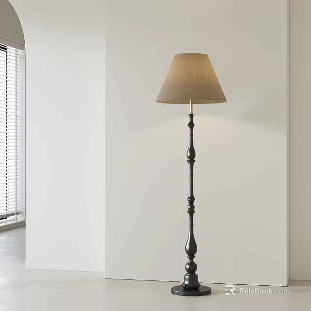 Floor Lamp With Beige Linen Shade Black Decorative Pole In Minimalist Interior 3d model 