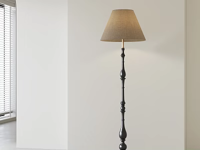 Floor Lamp With Beige Linen Shade Black Decorative Pole In Minimalist Interior 3d model