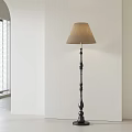 Floor Lamp With Beige Linen Shade Black Decorative Pole In Minimalist Interior
