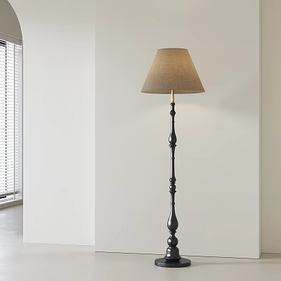Floor Lamp With Beige Linen Shade Black Decorative Pole In Minimalist Interior 3d model