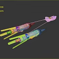 Futuristic Cosmic Spacecraft With Twin Yellow Rocket Boosters And Blue Details