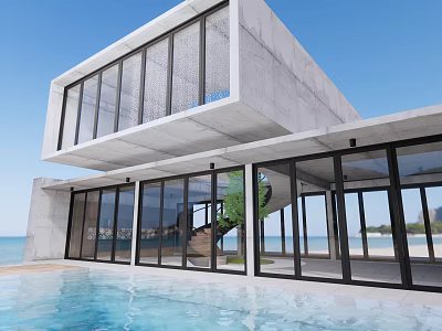 Modern Detached Villa with Concrete Structure Large Glass Windows Swimming Pool and Seaside View 3d model