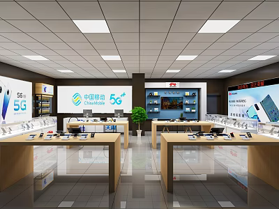 China Mobile Digital Store Interior With 5G Mobile Phones And Modern Display Counters 3d model