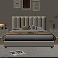 Elegant Double Bed Interior Design with White Pleated Headboard Pillows Nightstand and Plant