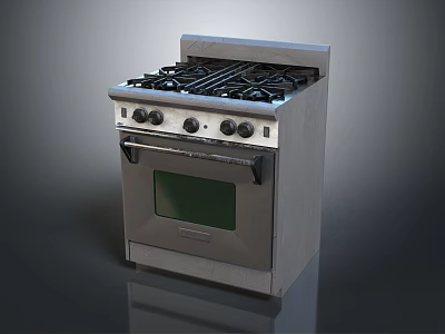 Stainless Steel Gas Range Oven With Multiple Burners Knobs And Glass Door 3d model