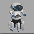 Friendly Smart Robot With White Body Blue Eyes Smiling Face And Mechanical Legs