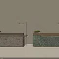 Elegant Modern Bar Counter Design With Two Different Material Countertops And Top Green Plants