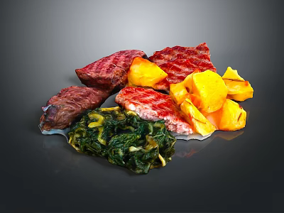 Juicy Grilled Steak Served With Fresh Sautéed Spinach And Roasted Bell Peppers 3d model