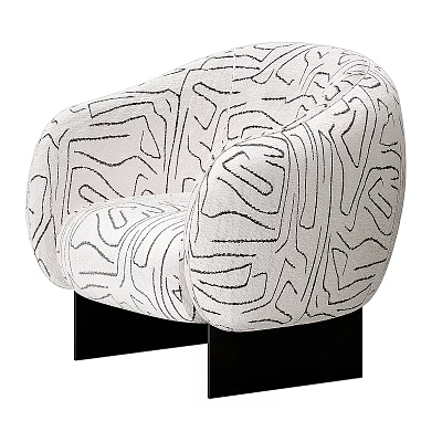 Single Sofa With Abstract Black Line Pattern In Ivory White And Black Square Legs 3d model