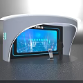 Tech Exhibition Hall With Curved Booth Large Interactive Screen And Futuristic Visuals 3d model