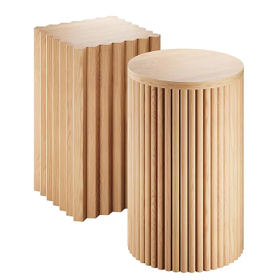 Wooden Side Tables With Round Top And Vertical Grooves Minimalist Design 3d model