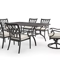 Outdoor Table with Ornate Metal Design and Cushioned Dining Chairs Set 3d model