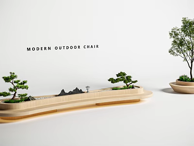 Modern Outdoor Chair With Wooden Design And Natural Plants In Garden 3d model