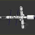 Space Station Model With Silver Metallic Cylindrical Modules And Connecting Panels