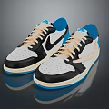 Stylish Classic Sports Shoes With White Black Blue Upper Orange Laces And Swoosh Logo