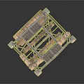 Industrial Metal Frame Structure with Sandbags and Concrete Base Supports