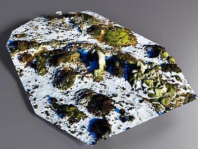 Micro Terrain Model Featuring Snow Covered Areas Green Vegetation And Rocks 3d model
