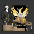 Stylish Black Hoodie And Cap With Golden Phoenix Design On Fashion Display Stand