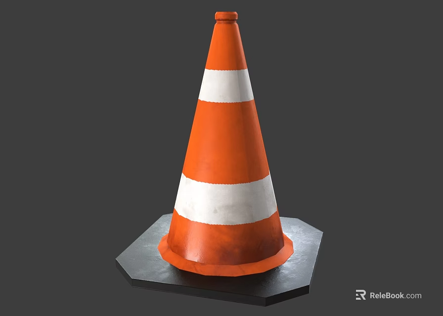 Orange Traffic Cone With White Stripes And Black Hexagonal Base Safety Road Equipment 3d model 