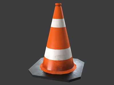 Orange Traffic Cone With White Stripes And Black Hexagonal Base Safety Road Equipment 3d model