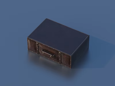 Vintage Leather Trunk with Metal Latches and Handle on Blue Smooth Surface 3d model