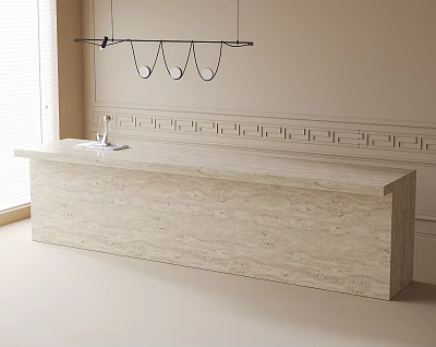 Beige Bar Counter with Hanging Pendant Lights and Greek Style Molding in Bright Window Light 3d model