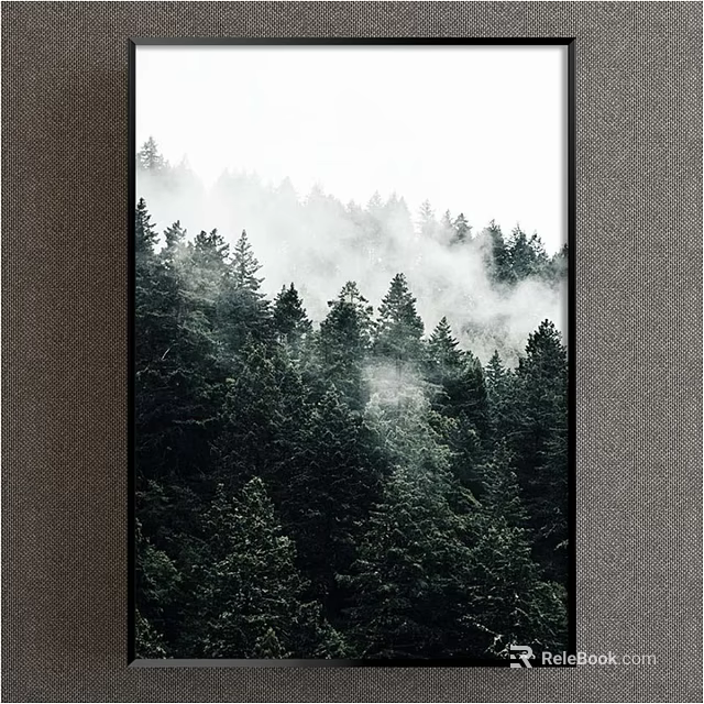 Lush Green Forest Landscape Painting With Drifting Mist And Tall Evergreen Trees 3d model 