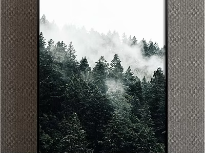 Lush Green Forest Landscape Painting With Drifting Mist And Tall Evergreen Trees 3d model