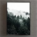 Lush Green Forest Landscape Painting With Drifting Mist And Tall Evergreen Trees
