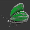 Green Transparent Winged Butterfly With Metallic Silver Body And Reflection On Dark Background