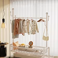 White Clothes Rack With Hanging Clothes Handbag And Storage Basket For Toys Pillows