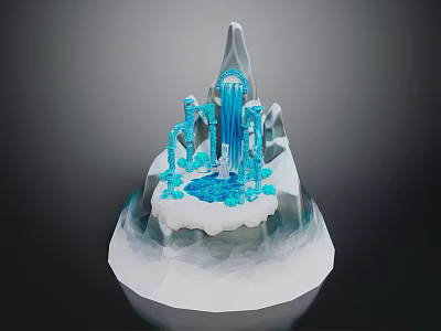 Natural Ice Landscape With Waterfall Blue Ice And White Base 3d model
