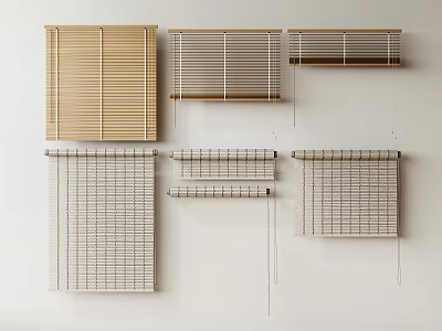 Wall Display Of Various Blinds With Wooden Metal Slats And Modern Design 3d model