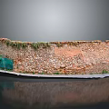 Old Stone Wall Model with Red Bricks Weeds Green Box Grass and Reflection 3d model