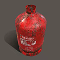 Red Rusted Propane Gas Cylinder With Danger Warning Label Isolated on Dark Background