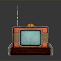 Vintage Computer Monitor With Red Brown Casing Green Screen Antenna And Bottom Buttons
