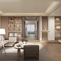 Modern Living and Dining Room Interior With Wooden Shelves Sofa Coffee Table and TV