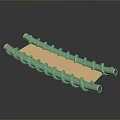 Two Green Spiral Decorative Objects With Light Colored Board In Between