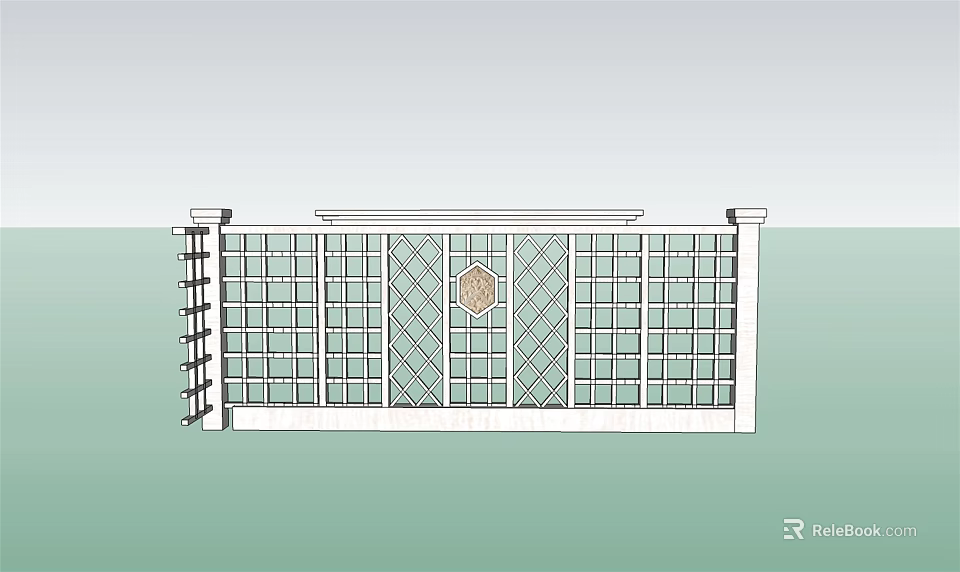 Garden Wall Design With Lattice Pattern And Central Circular Ornament 3d model 