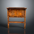 Vintage Wooden Cabinet With Rusty Brown Finish Flat Top And Four Weathered Legs